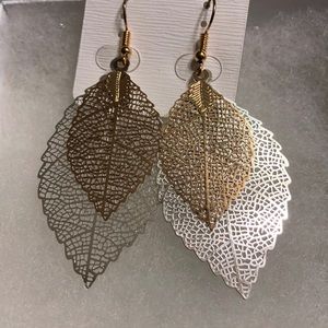 Silver & Gold-tone Leaf Dangle Earrings